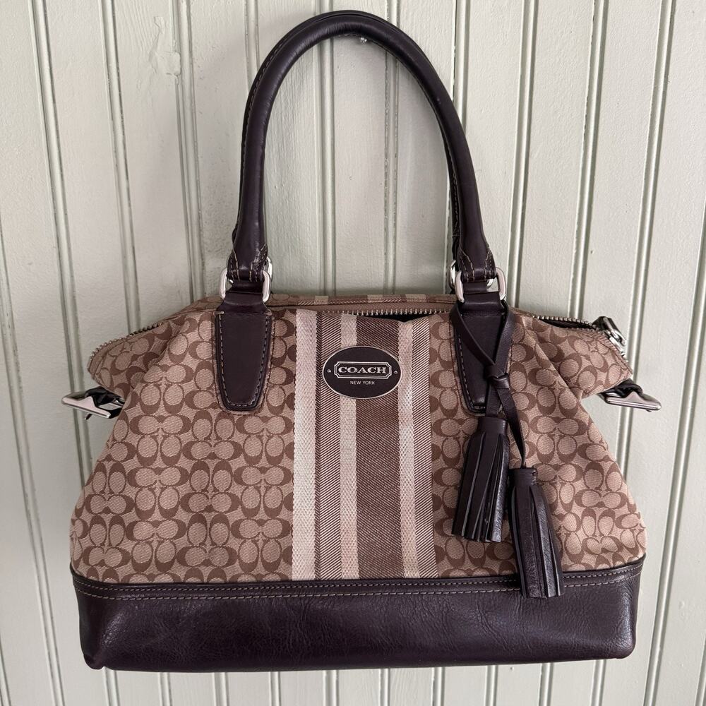 COACH LEGACY SIGNATURE STRIPE 21154 MOLLY PURSE Brown Shoulder Bag 2010s Y2K